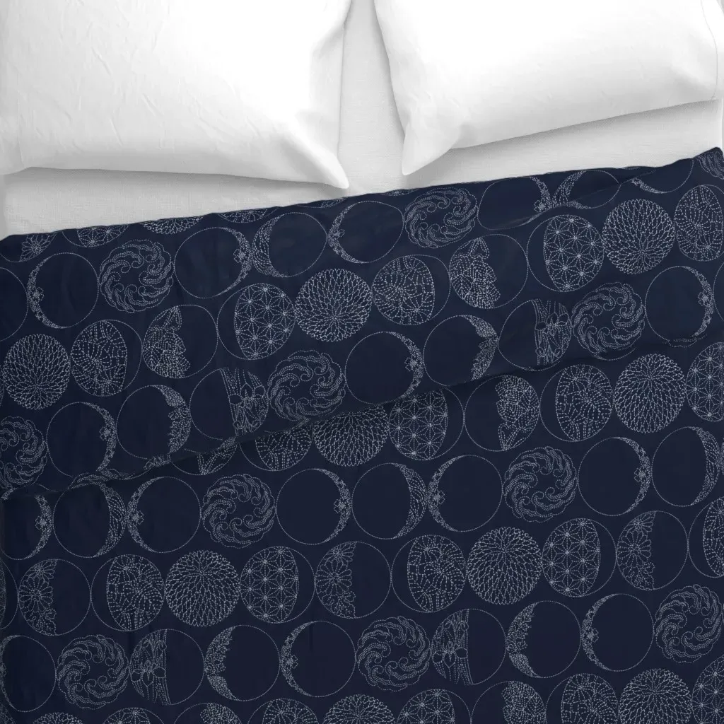 Moon Phases Sashiko Outline Duvet Cover - White alternate view