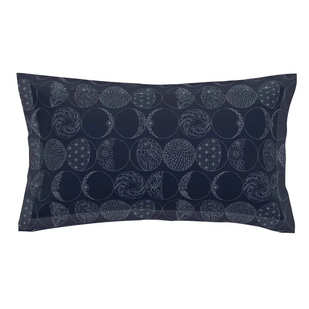 Moon Phases Sashiko Outline King Pillow Sham - White, Navy Blue product