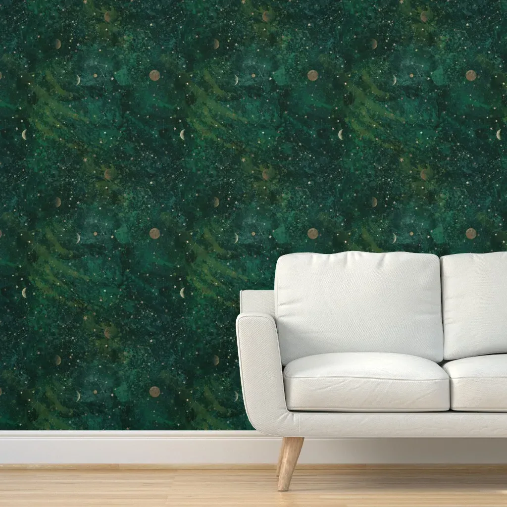 Moon & Stars Bohemian Peel and Stick Wallpaper - Dark Green product