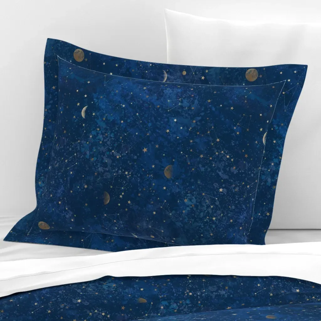 Moon & Stars Constellations Galaxy Standard Cushion Cover - Navy Blue, Cotton Sateen product