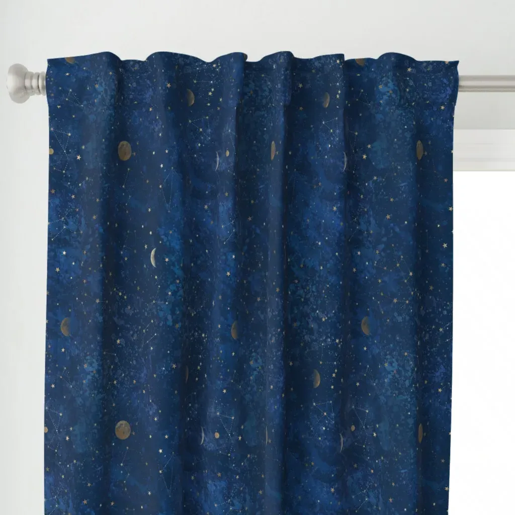 Moon & Stars Curtain Panel - Navy Blue alternate view