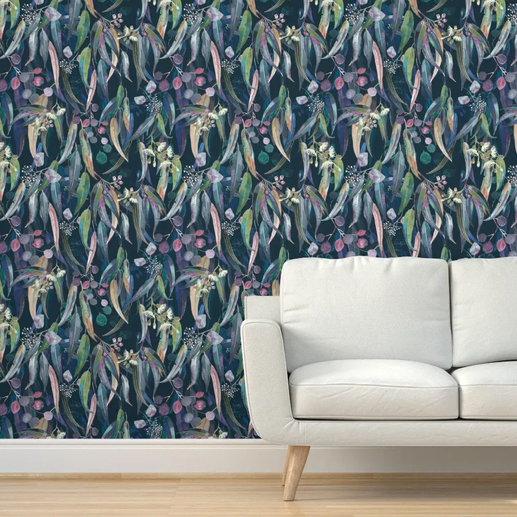 Moonlit Forest Leaves Eucalyptus Peel and Stick Wallpaper - Blue, Green product