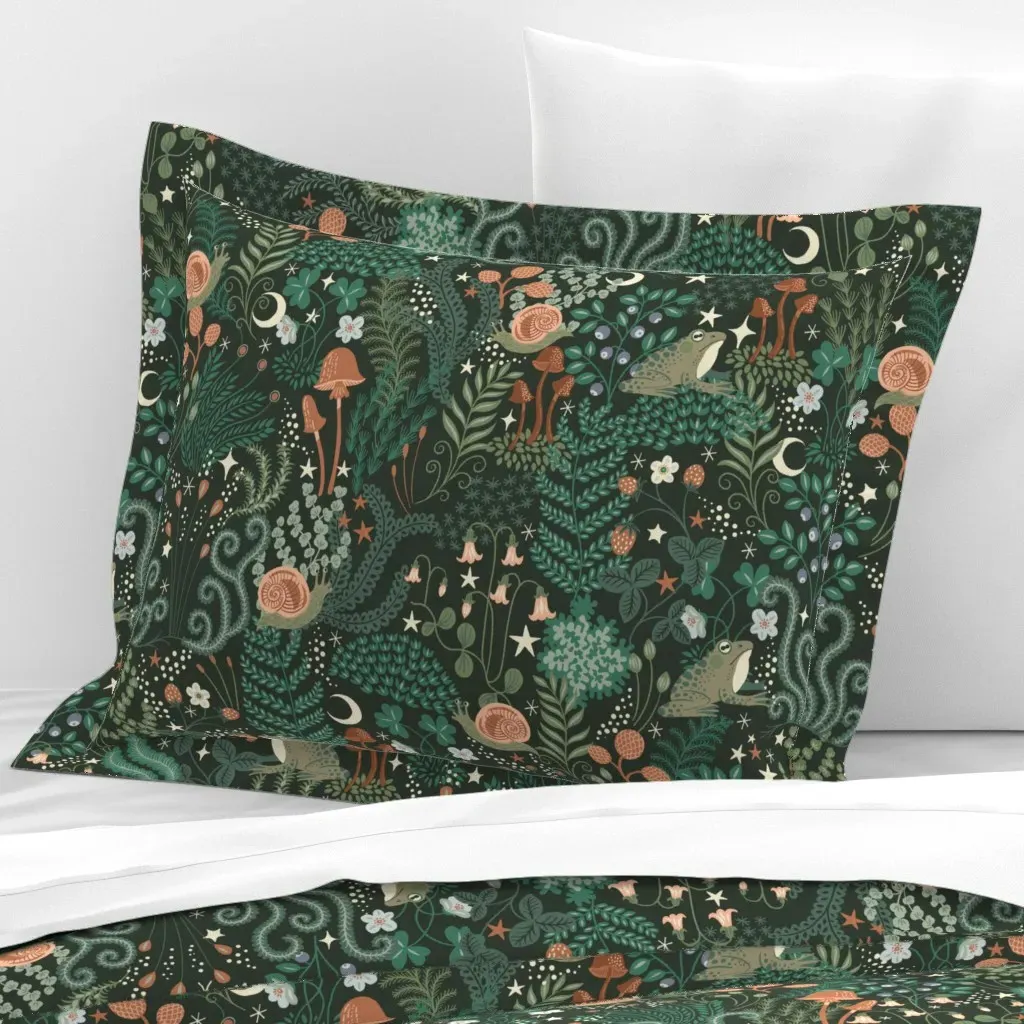 Moonlit Mosses Standard Flanged Cushion Cover - Dark Green, Cotton Sateen product