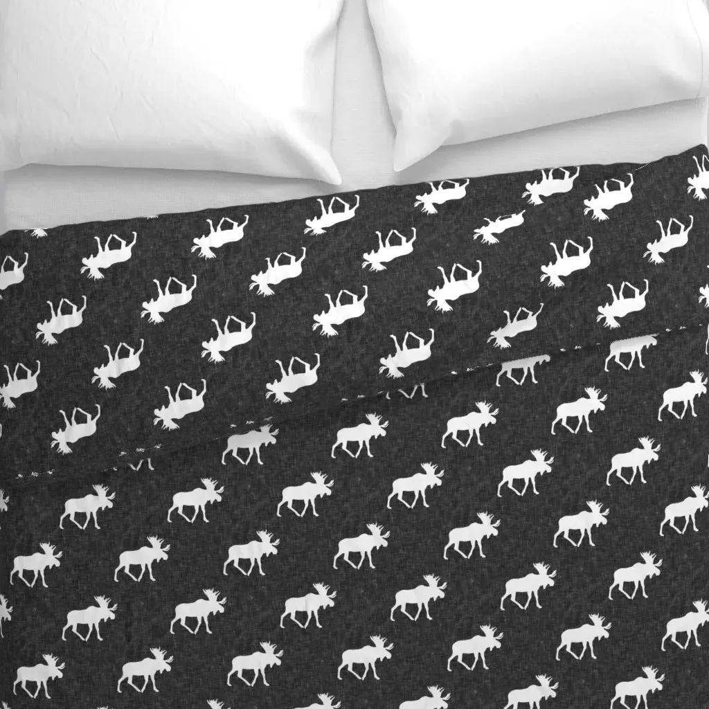 Moose On Dark Grey Linen Duvet Cover - White alternate view