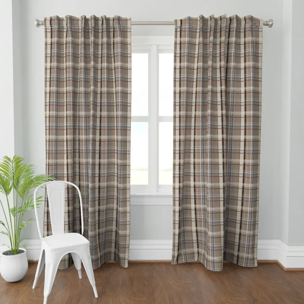 Morel Plaid Blue Curtain Panel - Taupe product