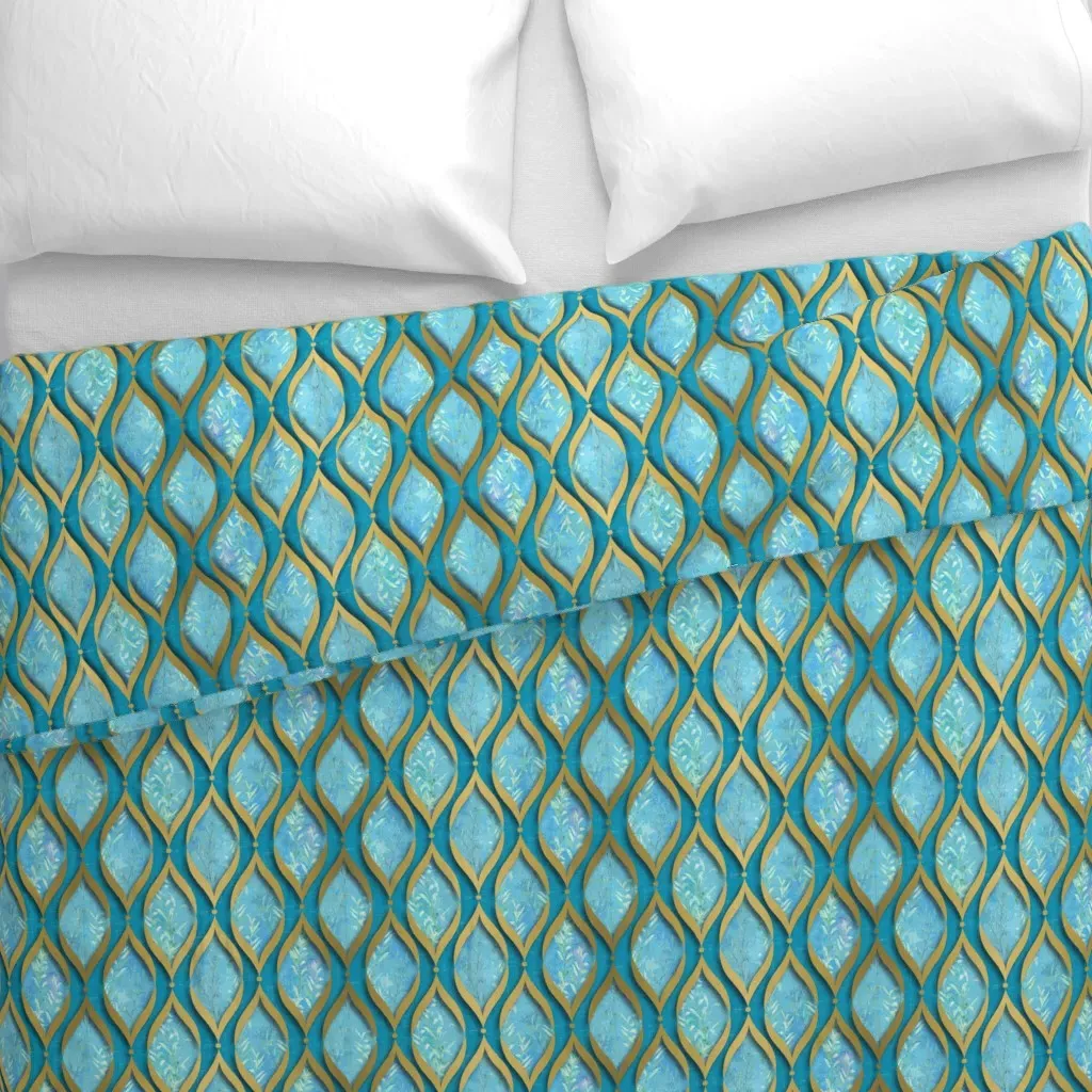 Moroccan Boho Duvet Cover - Teal/Gold, Linen alternate view
