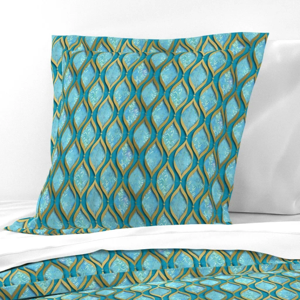 Moroccan Boho Euro Pillow Sham - Teal/Gold, Linen product