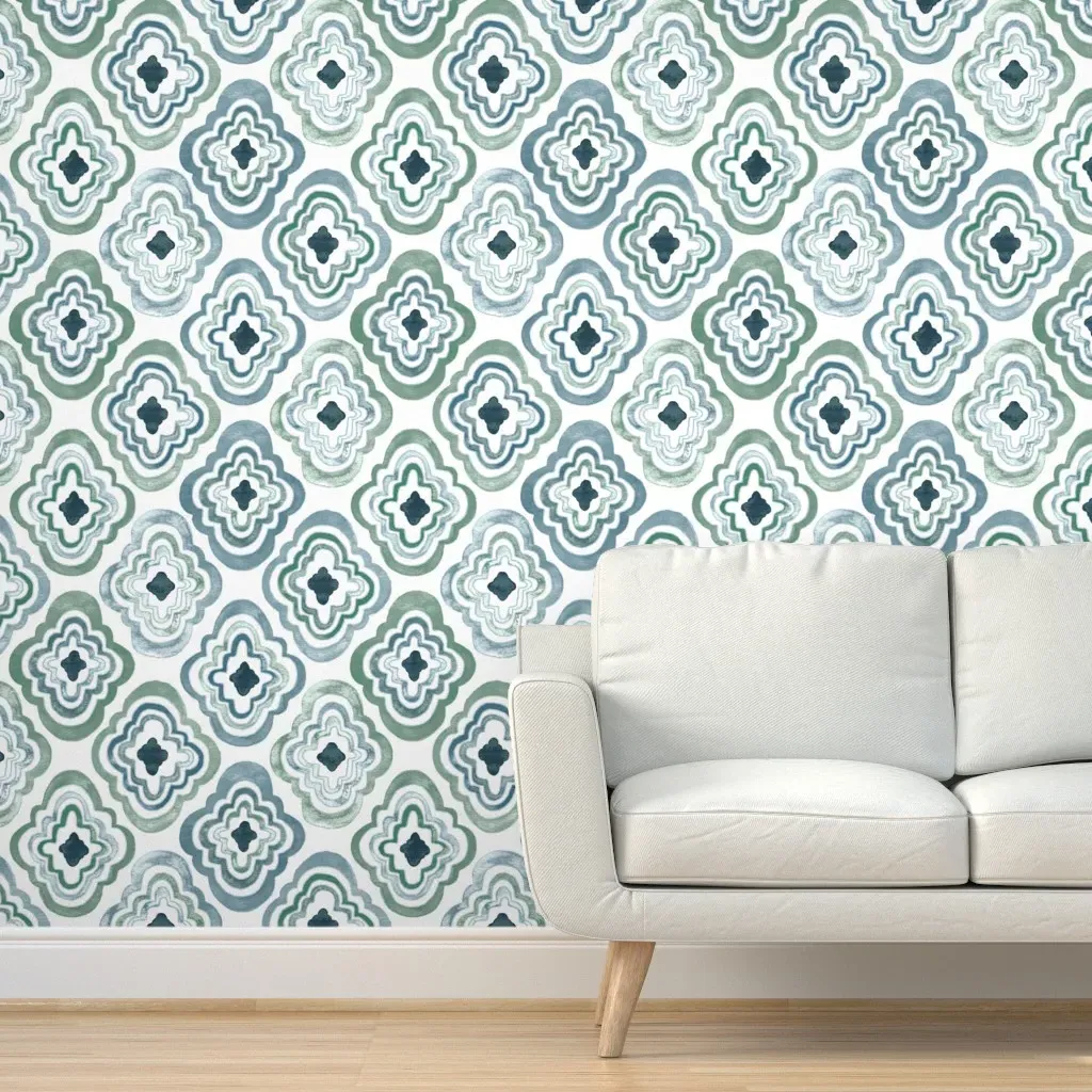 Moroccan Watercolor Peel and Stick Wallpaper - Aqua product