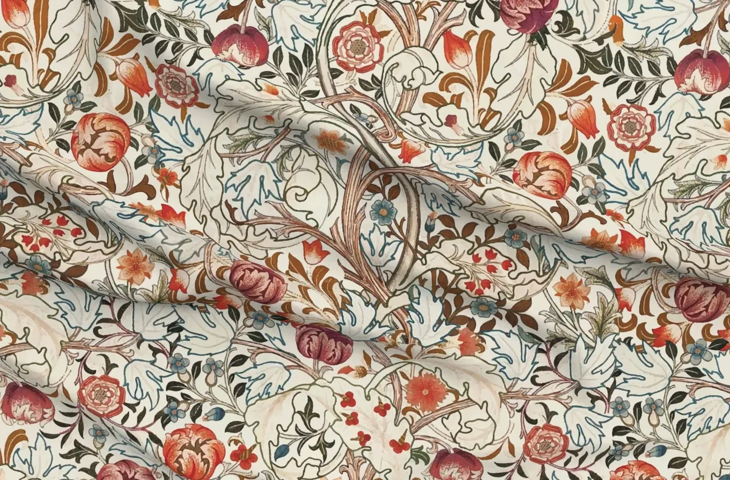 Morris And Co Acanthus Portiere Custom Printed Fabric - Burgundy product