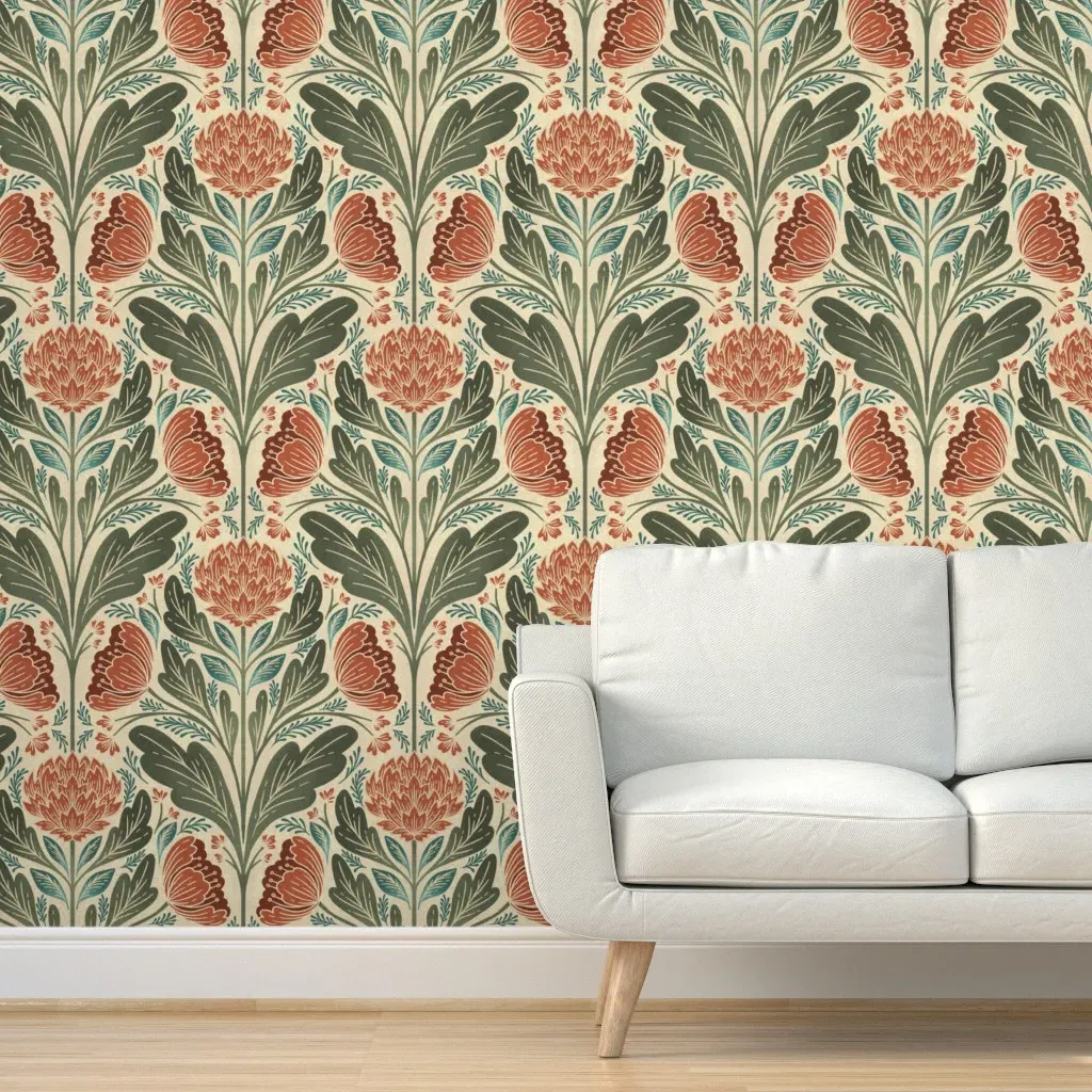 Morris Damask Garden Peel and Stick Wallpaper - Rust product