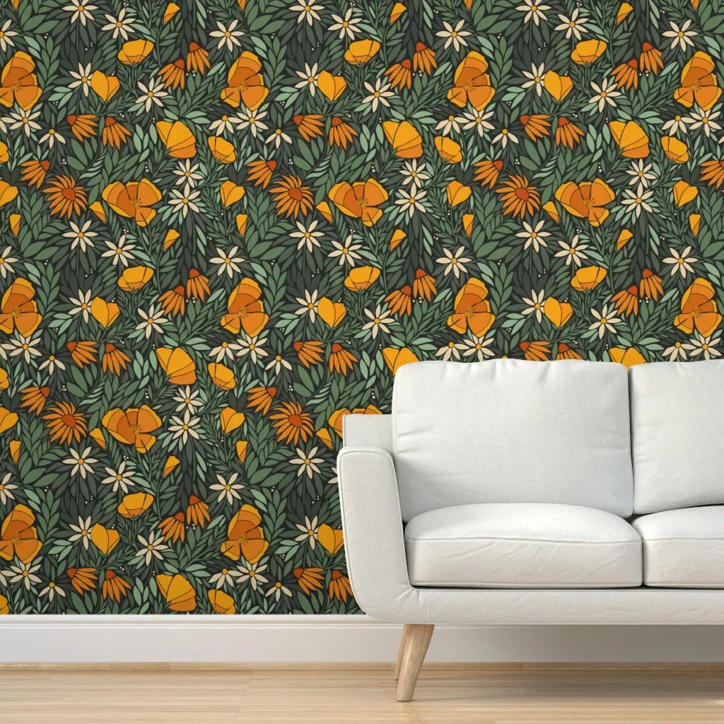 Mosaic Poppy Love Removable Wallpaper - Orange product