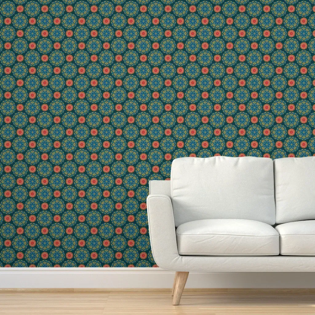 Mosaique Bohemian Floral Mandala Peel and Stick Wallpaper - Teal product