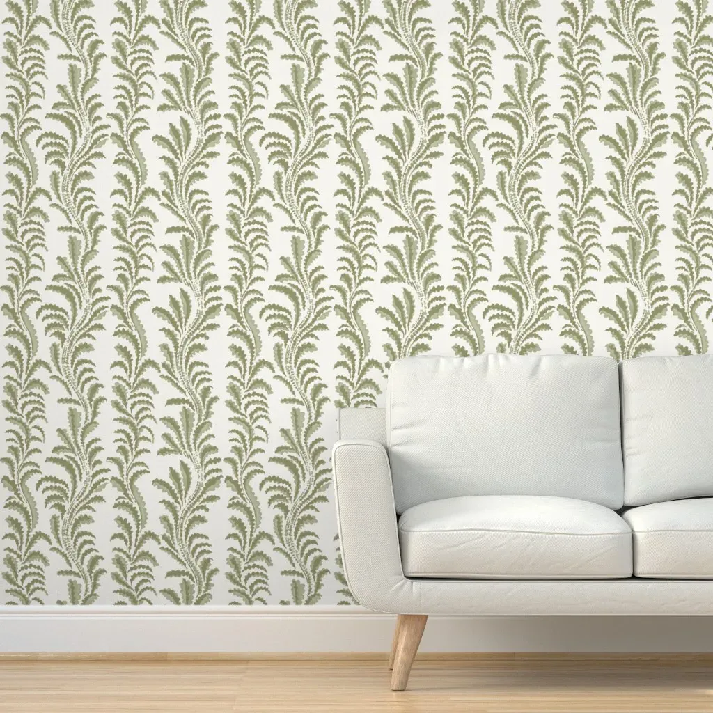 Moser Fern Moss Peel and Stick Wallpaper - Light Cream, Olive Green product