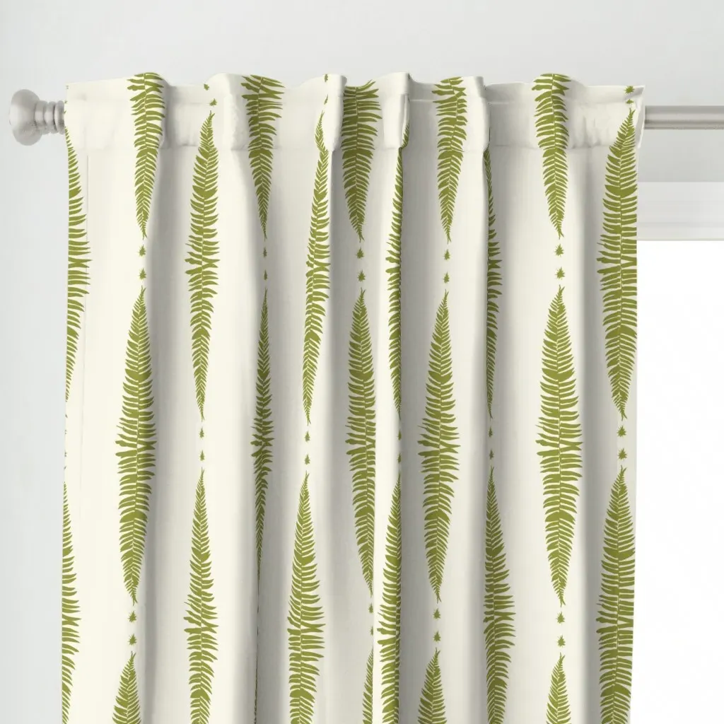 Moss Green Fern Print Curtain Panel - Olive Green alternate view