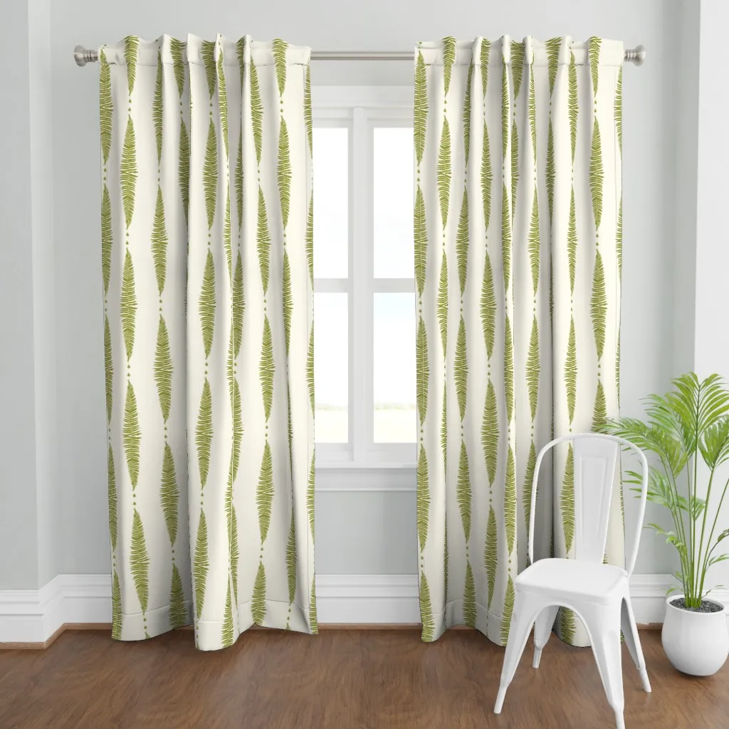 Moss Green Fern Print Curtain Panel - Olive Green product