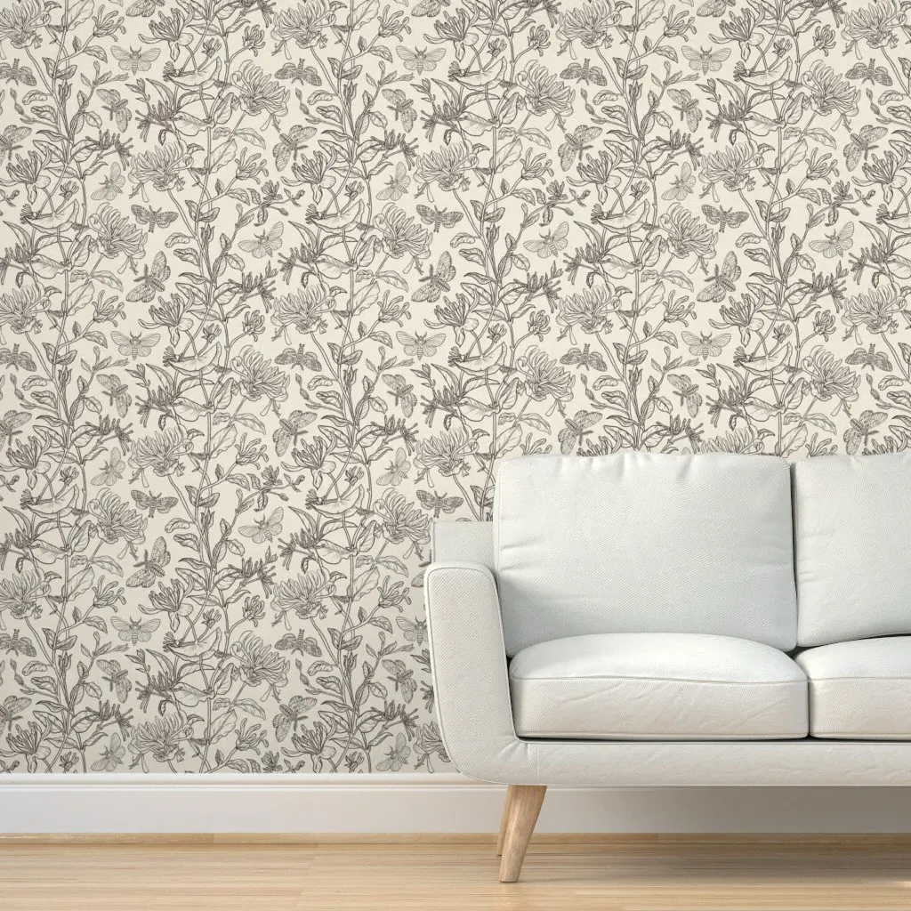 Moth And Honeysuckle Peel and Stick Wallpaper - Gray product
