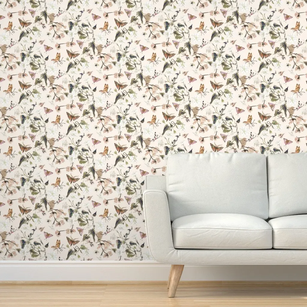 Moth And Moonflower Peel and Stick Wallpaper - Cream product