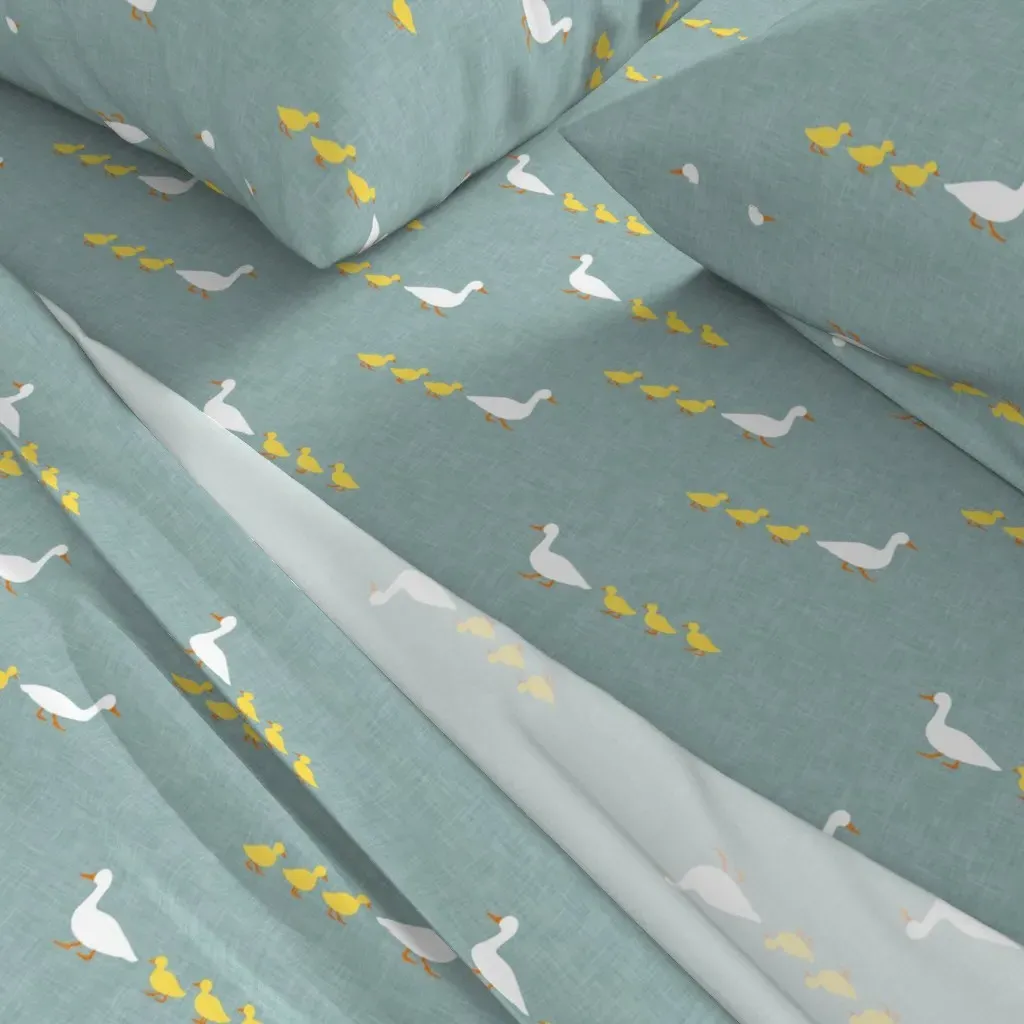 Mother Duck With Ducklings Animal Nursery Twin Sheet Set - Dusty Blue alternate view