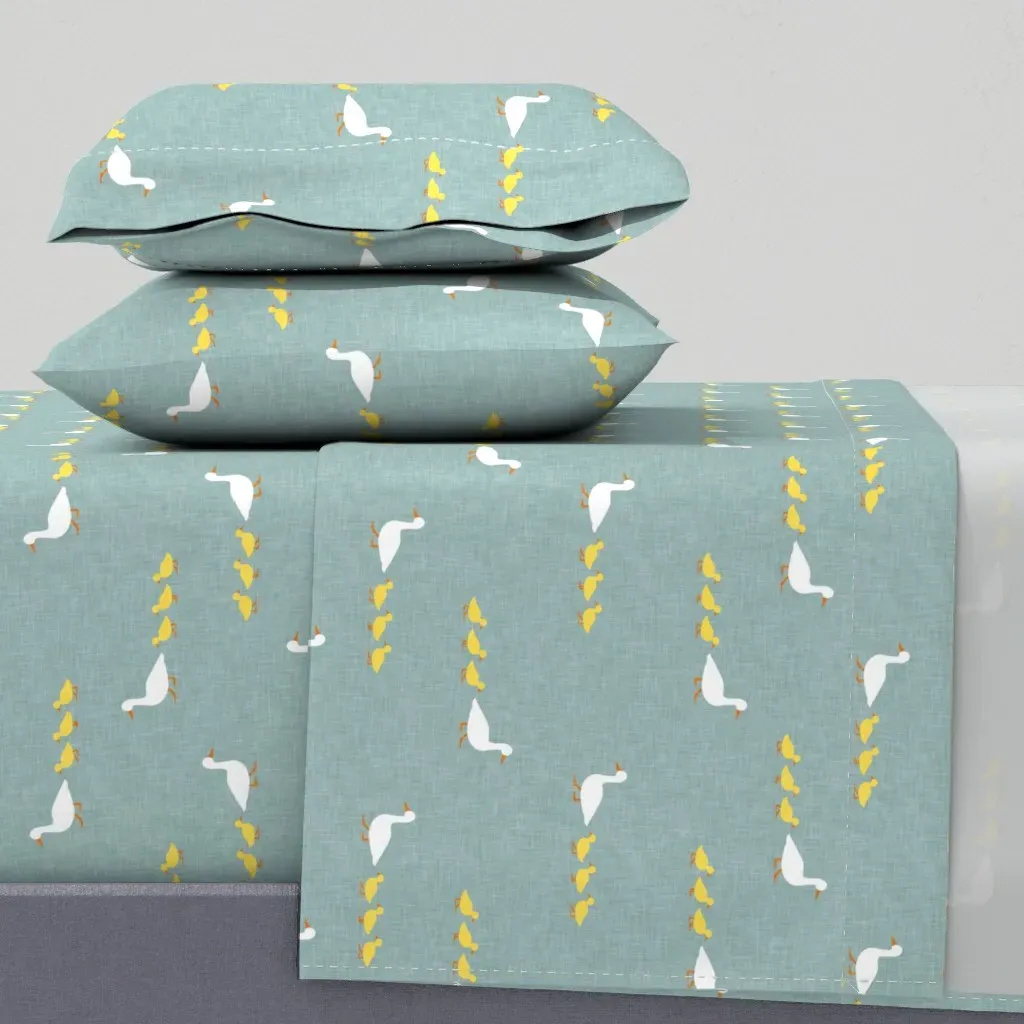 Mother Duck With Ducklings Animal Nursery Twin Sheet Set - Dusty Blue product