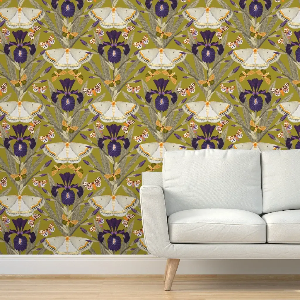 Moths and Dutch Iris Peel and Stick Wallpaper - Purple product