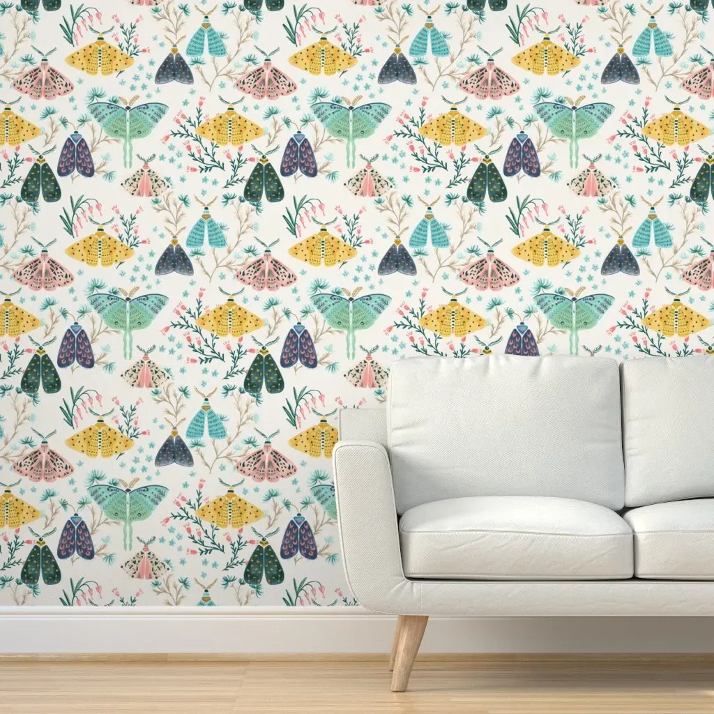 Moths in Pastels Peel and Stick Wallpaper - Beige product