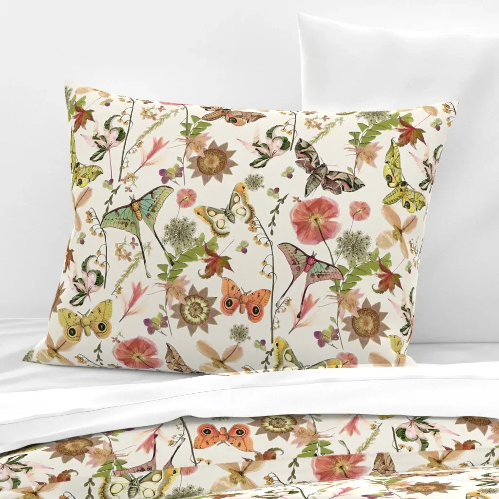 Moths N Wildflowers Standard Knife Edge Pillow - Cream, Cotton Sateen product