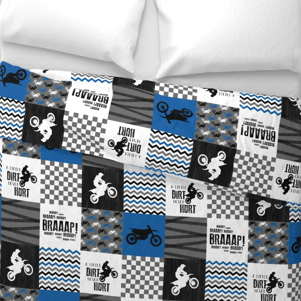 Motocross A Little Dirt Never Duvet Cover - Blue alternate view