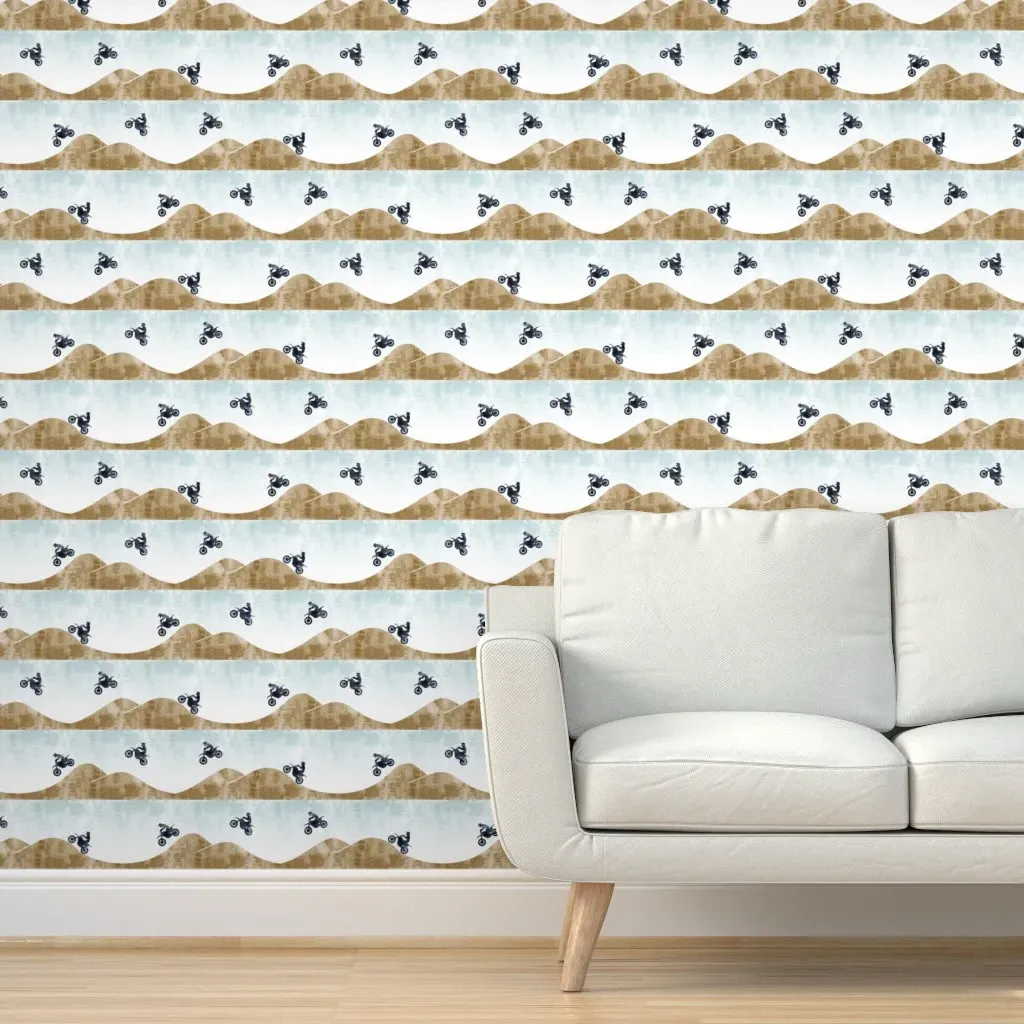 Motocross Dirt Bike Peel and Stick Wallpaper - Blue, Brown product