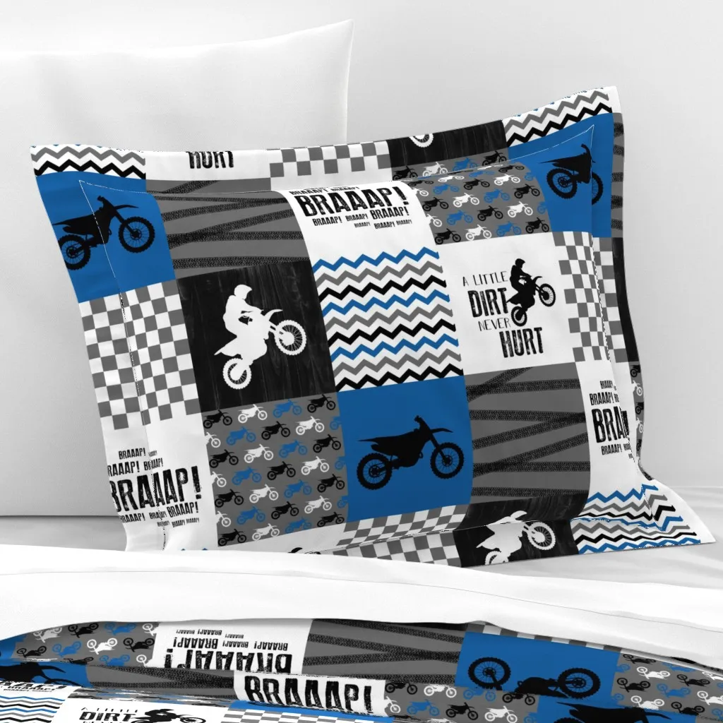 Motocross Dirt Never Hurt Wholecloth Cheater Quilt - Blue, Cotton Sateen product