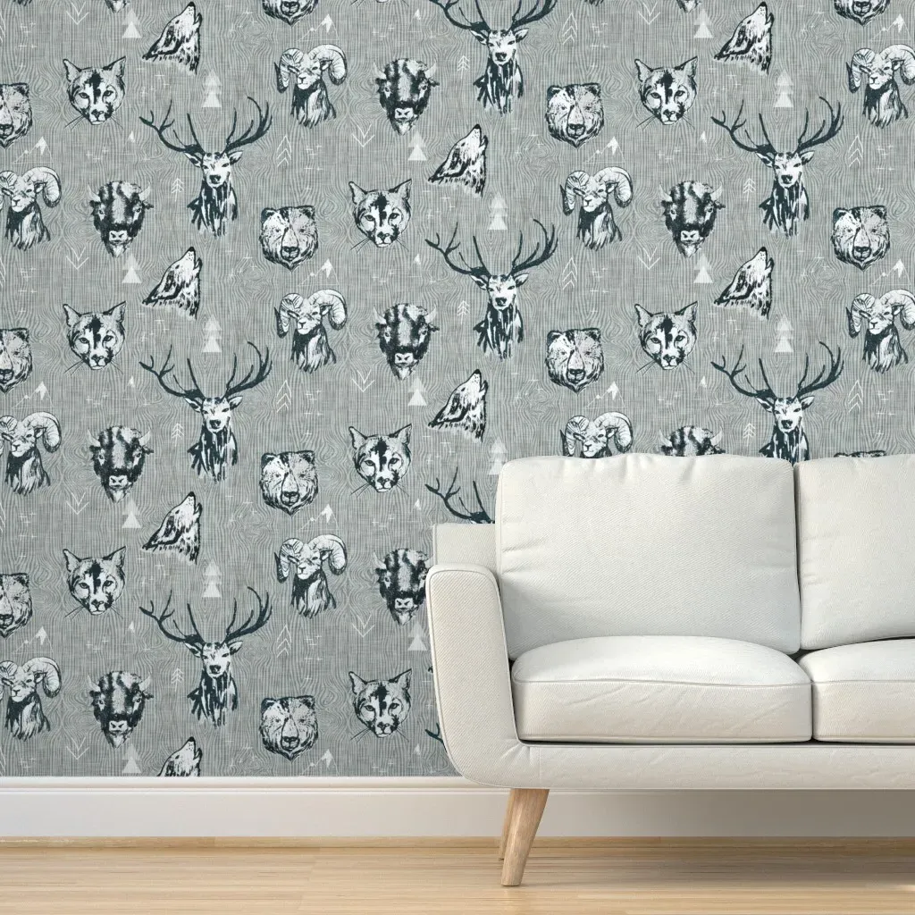 Mountain Beasts Large Peel and Stick Wallpaper - Dark Gray product