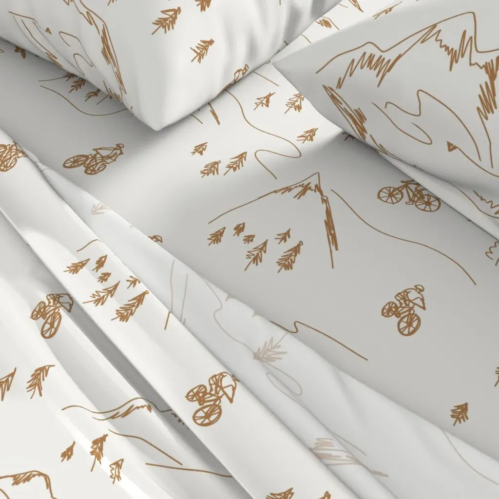 Mountain Biking Line Art Queen Sheet Set - Brown alternate view