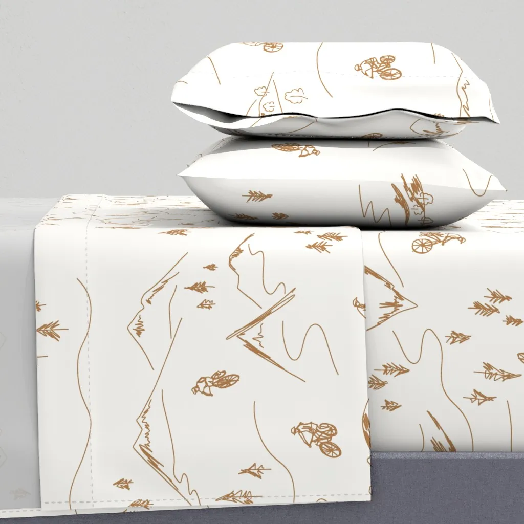 Mountain Biking Line Art Queen Sheet Set - Brown product