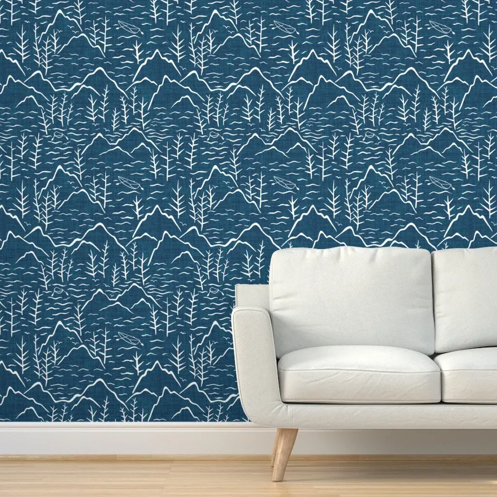 Mountain Lake Peel and Stick Wallpaper - Blue, White product