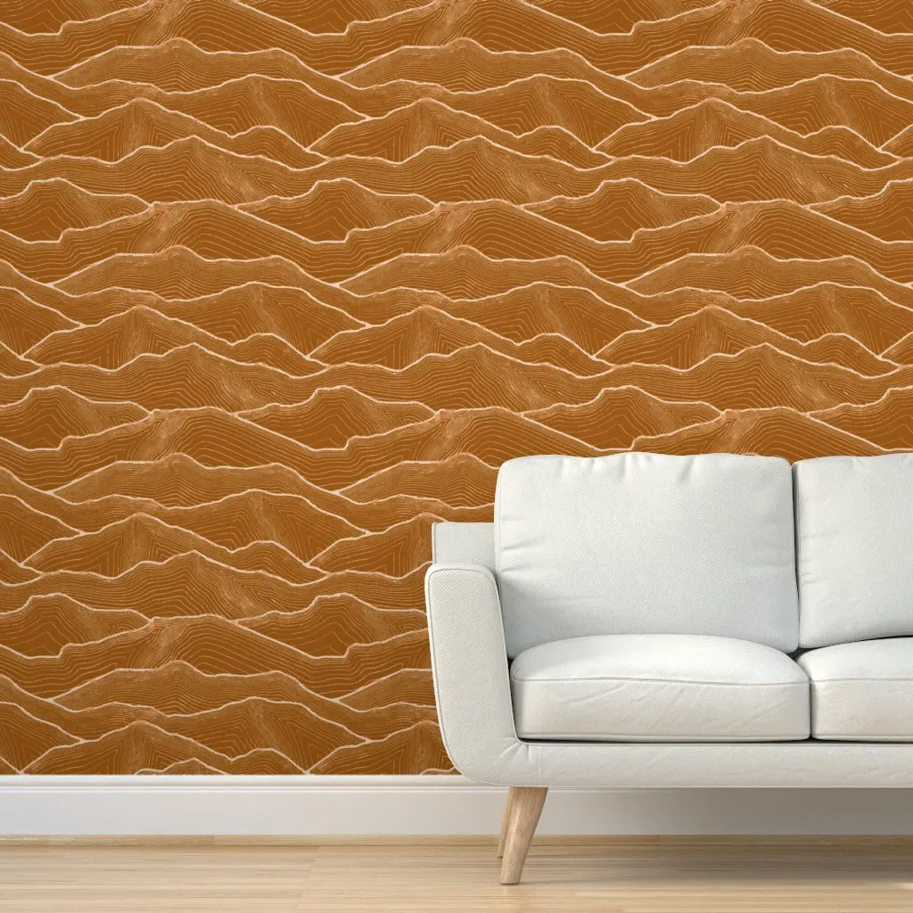 Mountain Lines Peel and Stick Wallpaper - Burnt Orange product