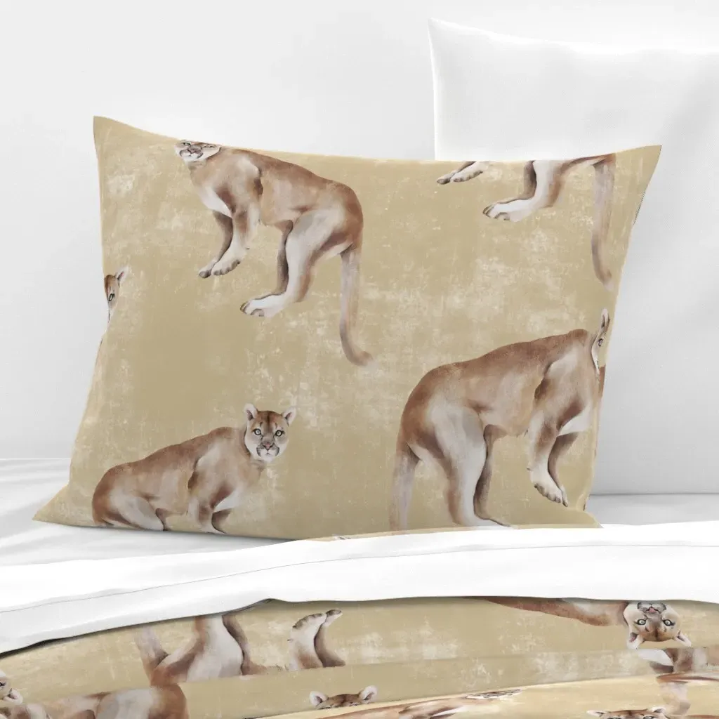 Mountain Lion Cougar Puma Standard Knife Edge Pillow - Beige, Cotton Sateen product