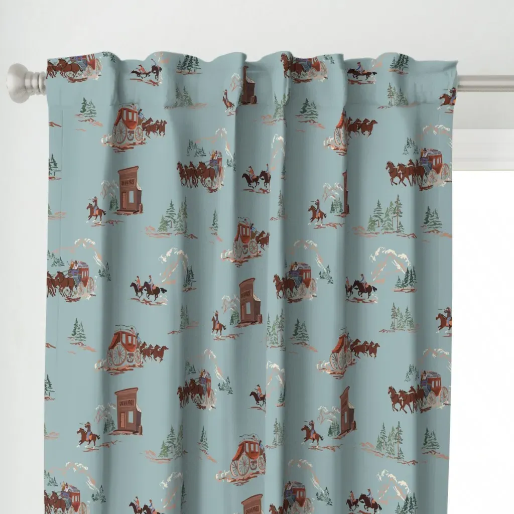 Mountain Stagecoach Curtain Panel - Dusty Blue alternate view