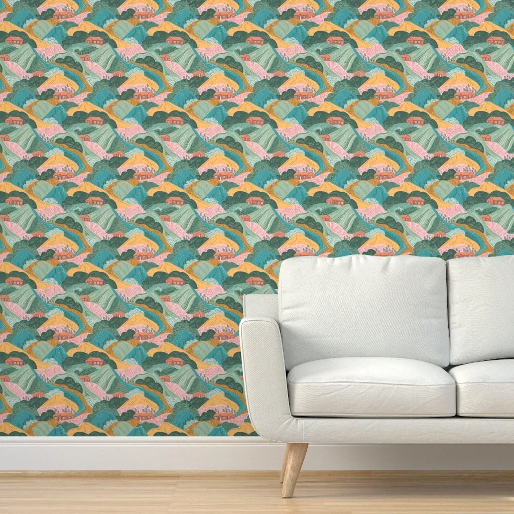 Mountains Forest and Fields Peel and Stick Wallpaper - Teal product