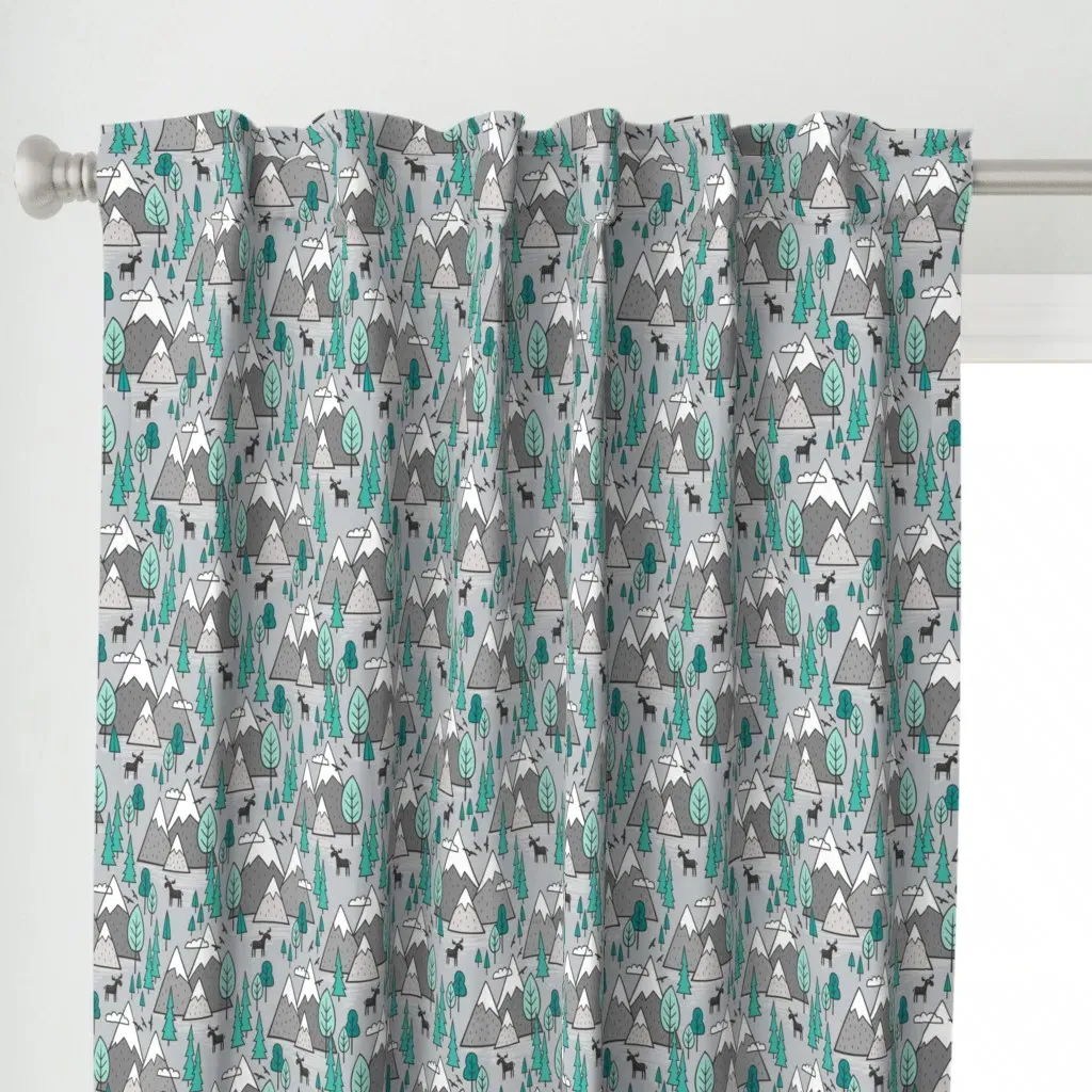 Mountains Forest Woodland Curtain Panel - Teal alternate view