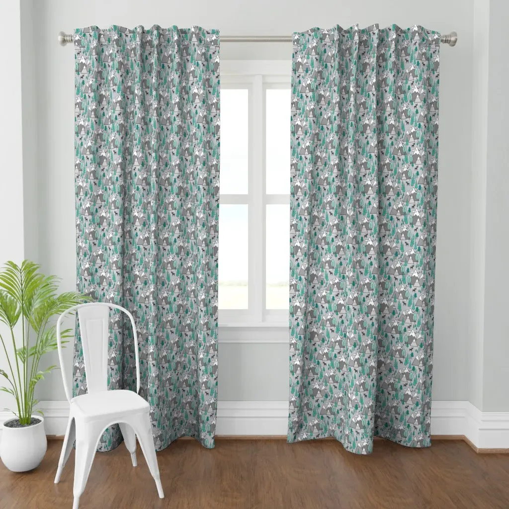 Mountains Forest Woodland Curtain Panel - Teal product