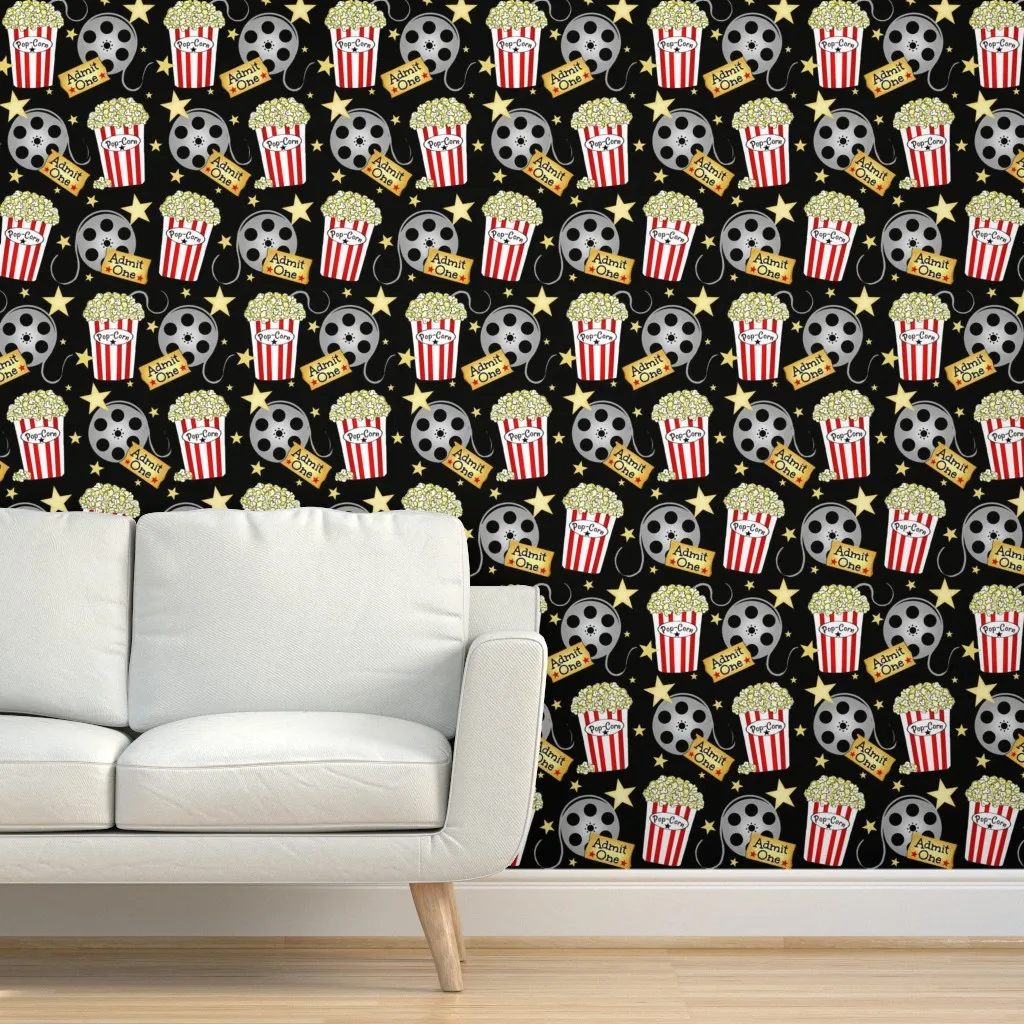 Movie Night Pop-Corn Starry Peel and Stick Wallpaper - Black product
