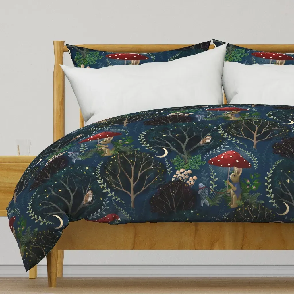 Mr. Rabbit Walking His Fish Duvet Cover - Dark Blue product