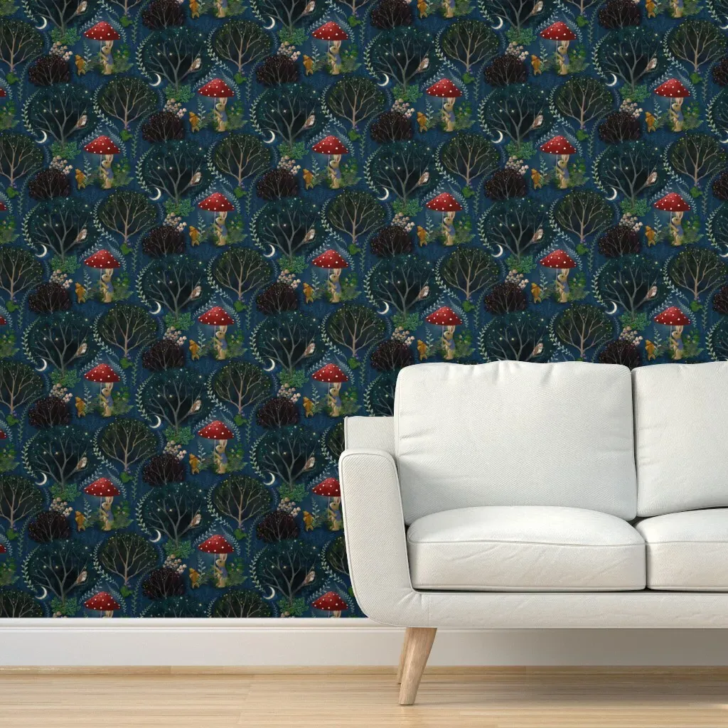 Mr. Rabbit Walking His Fish Peel and Stick Wallpaper - Dark Teal product
