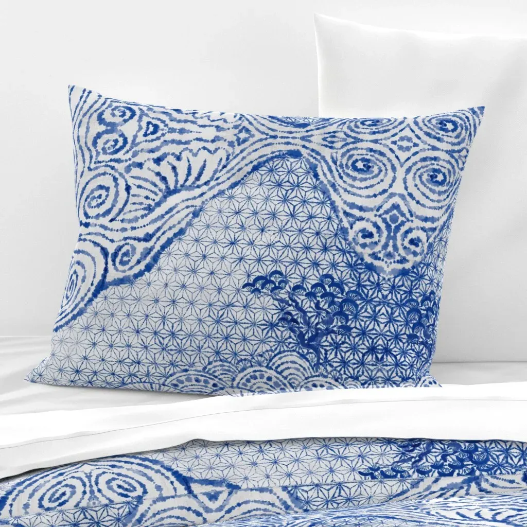 Mt. Shibori Standard Knife Edge Pillow - Indigo Blue, Cotton Sateen product