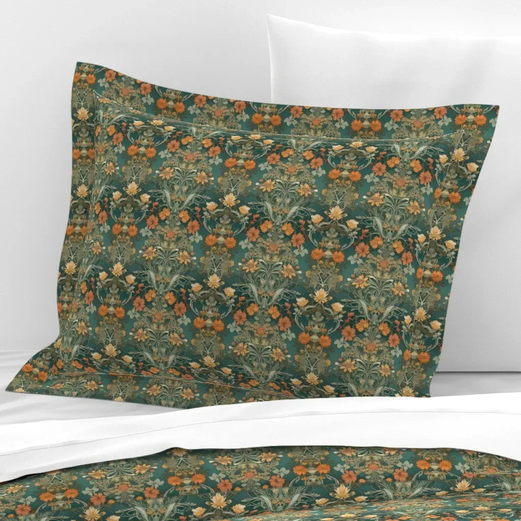 Mucha Art Nouveau Standard Flanged Cushion Cover - Teal, Cotton Sateen product