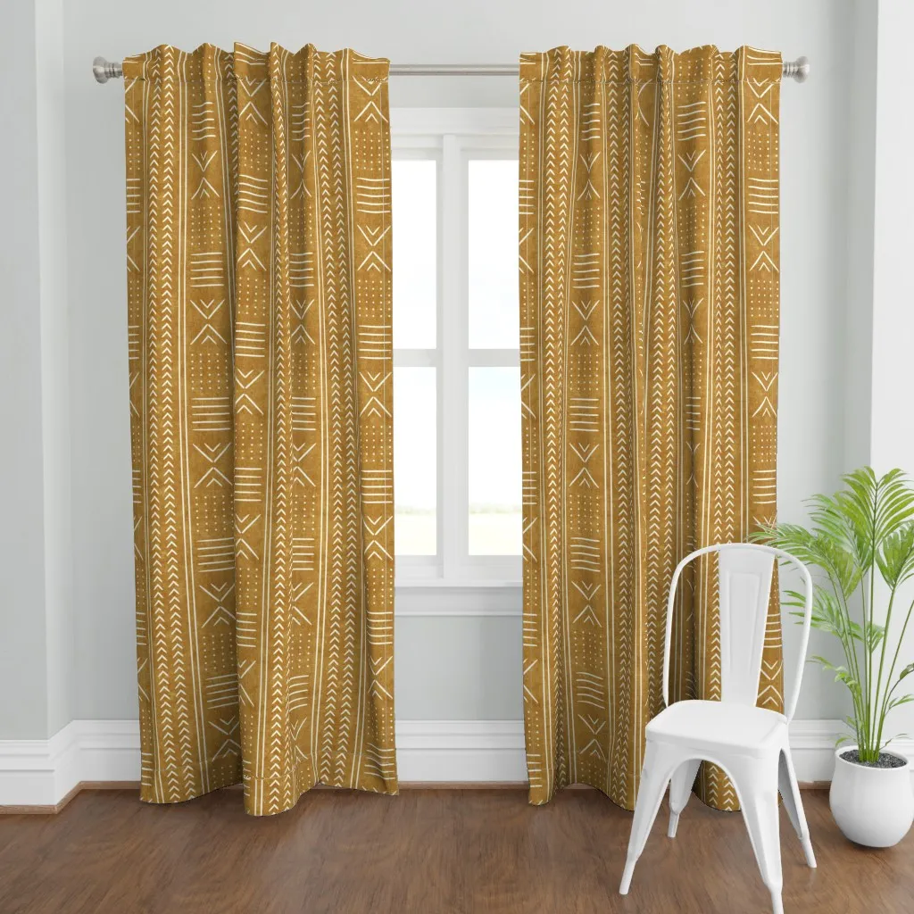 Mud Cloth Arrow Curtain Panel - Mustard Yellow product