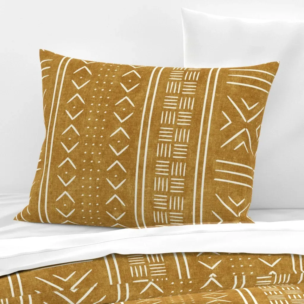 Mud Cloth Dots Tribal Standard Knife Edge Pillow - Mustard Yellow, Cotton product