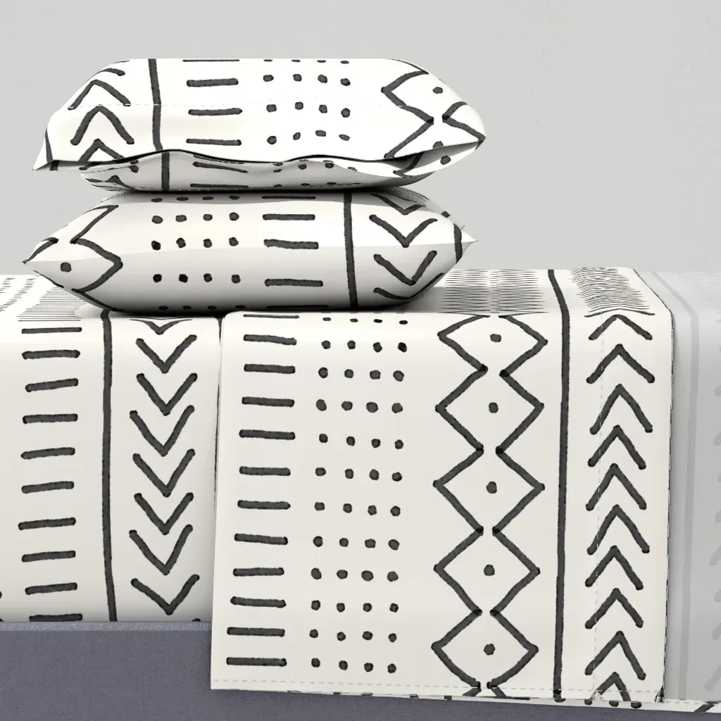 Mudcloth Cream Queen Size Sheet Set - Black product