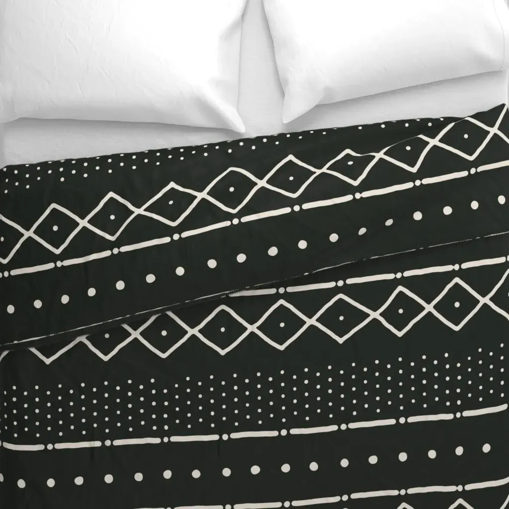 Mudcloth II Bone On Black Duvet Cover - Beige alternate view