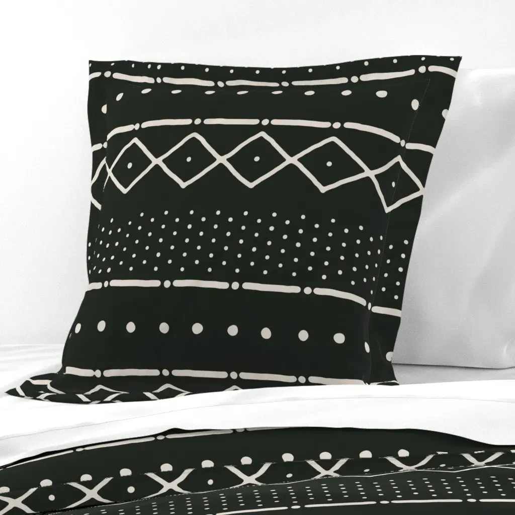 Mudcloth II Bone on Black Euro Pillow Sham - Beige product