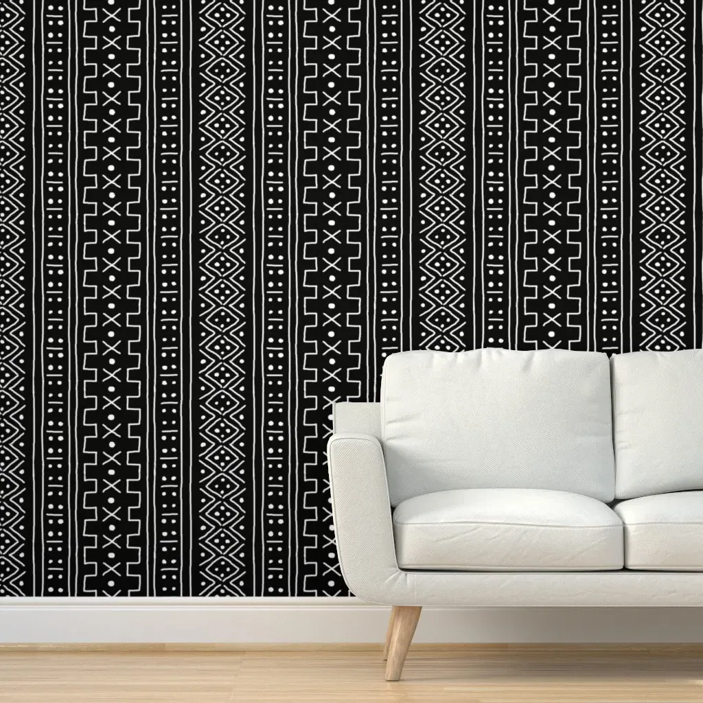 Mudcloth Peel and Stick Wallpaper - Black, White product